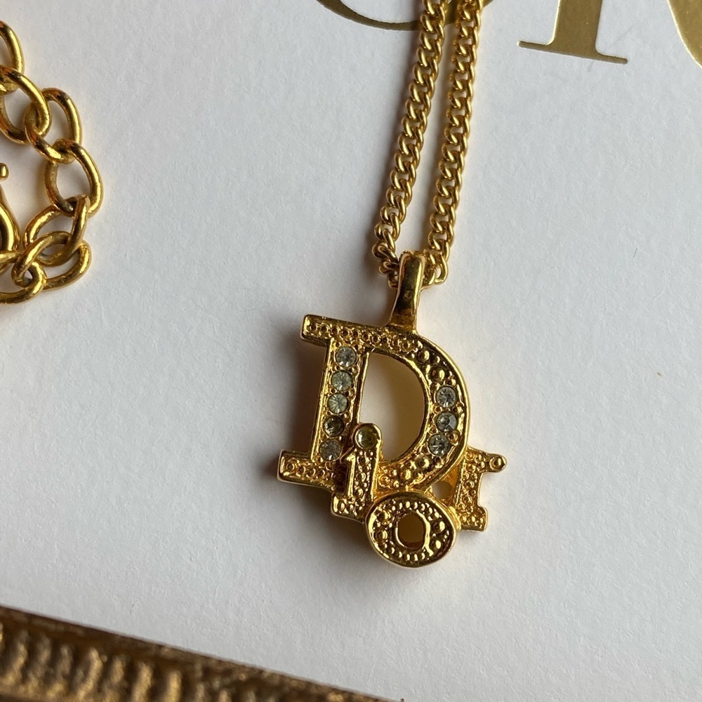 AUTHENTIC Christian Dior vintage gold tone logo necklace - Picture 5 of 15